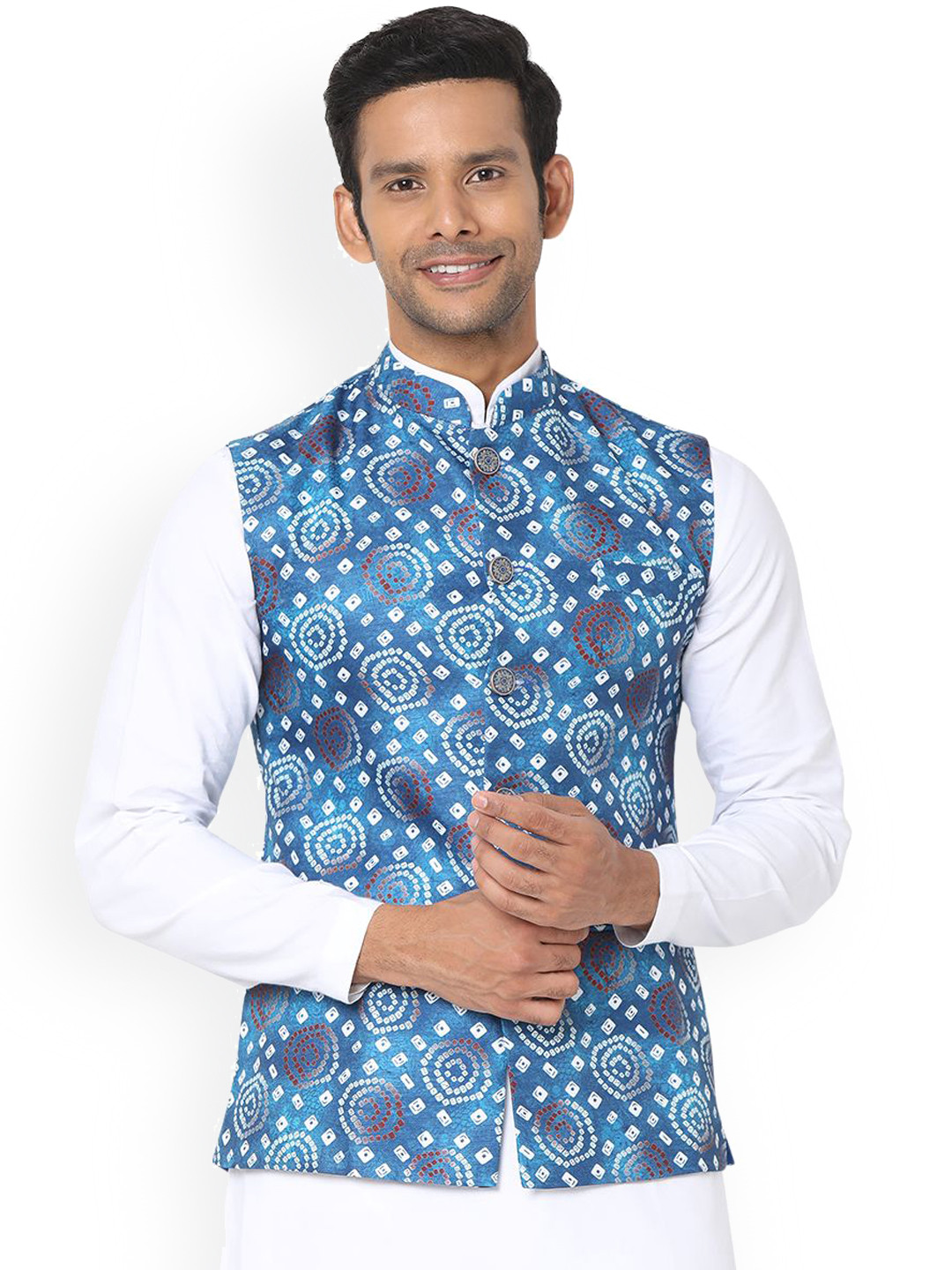 

SALWAR STUDIO Men Printed Nehru Jackets, Blue
