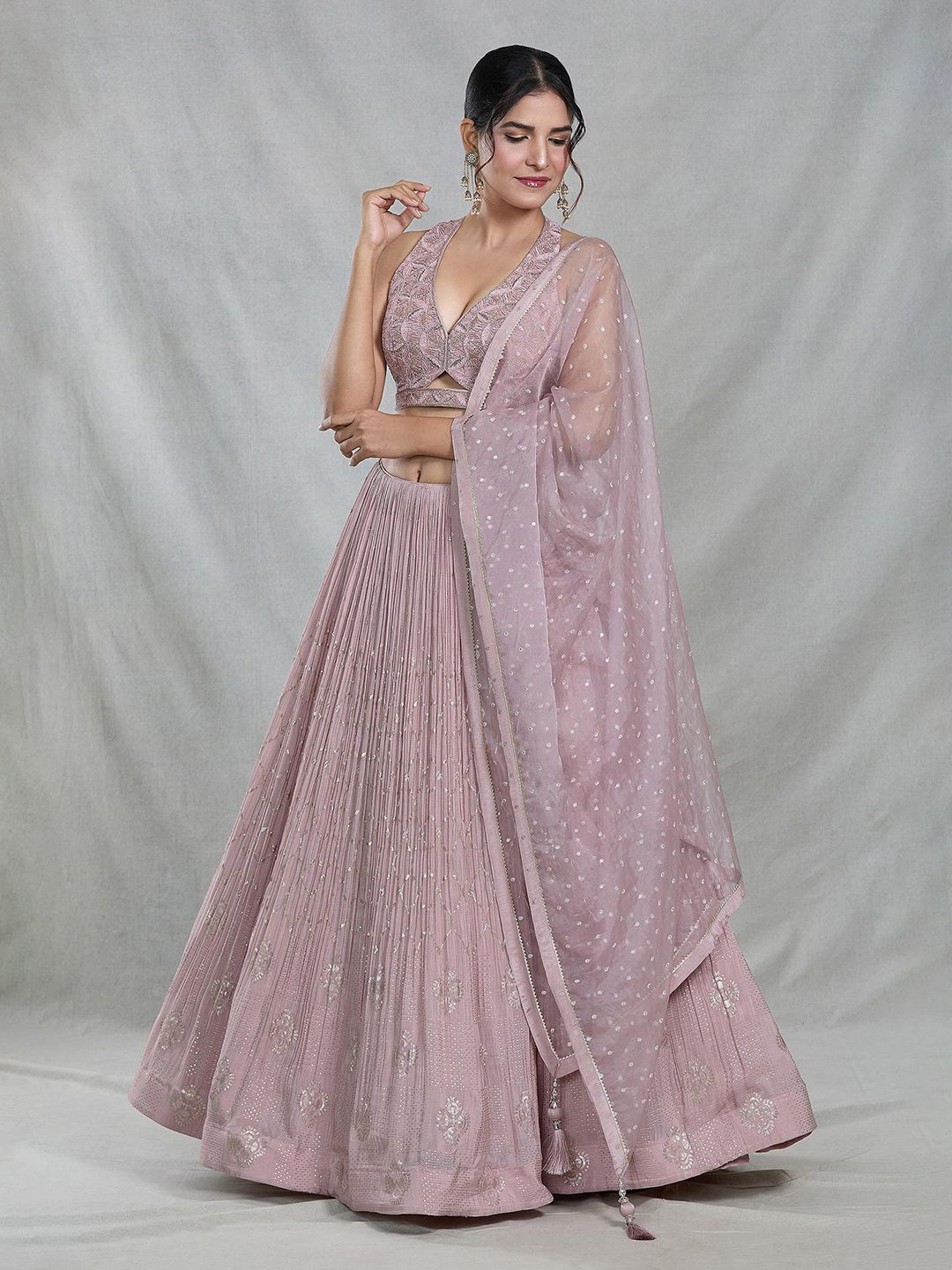 

Samyukta Singhania Embellished Sequinned Ready to Wear Lehenga & Blouse With Dupatta, Pink