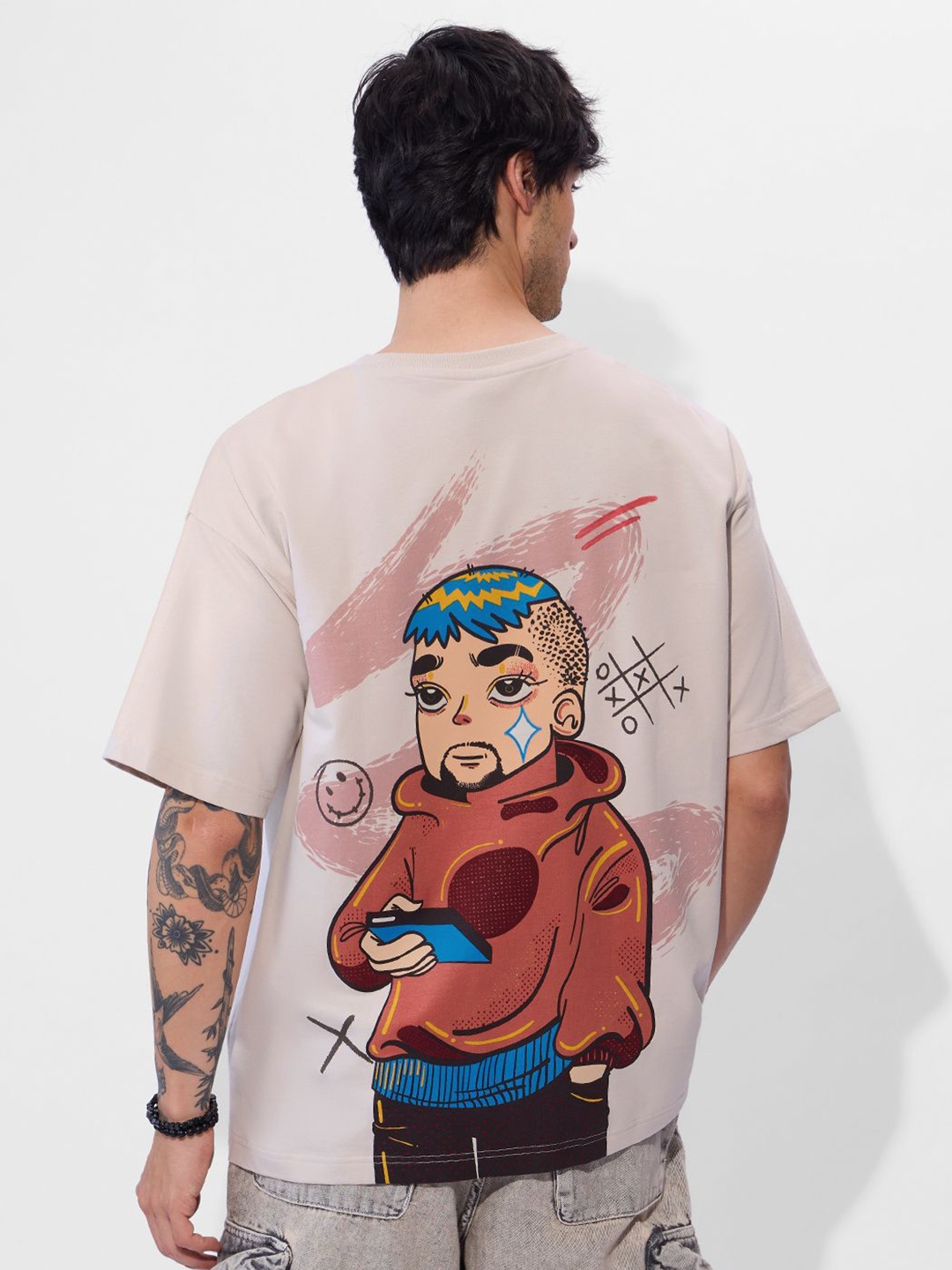 

The Souled Store Men Graphic Printed Round Neck Cotton Oversized T-shirt, Beige