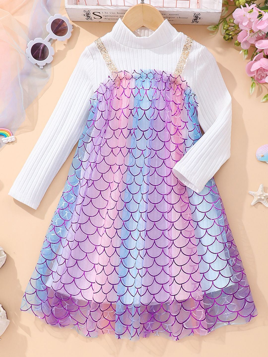 

INCLUD Girls Abstract Printed Long Sleeves Dress, Purple