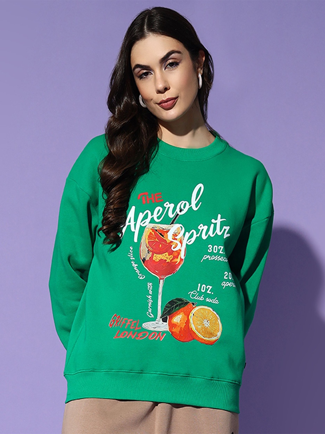 

GRIFFEL Women Printed Round Neck Sweatshirt, Green