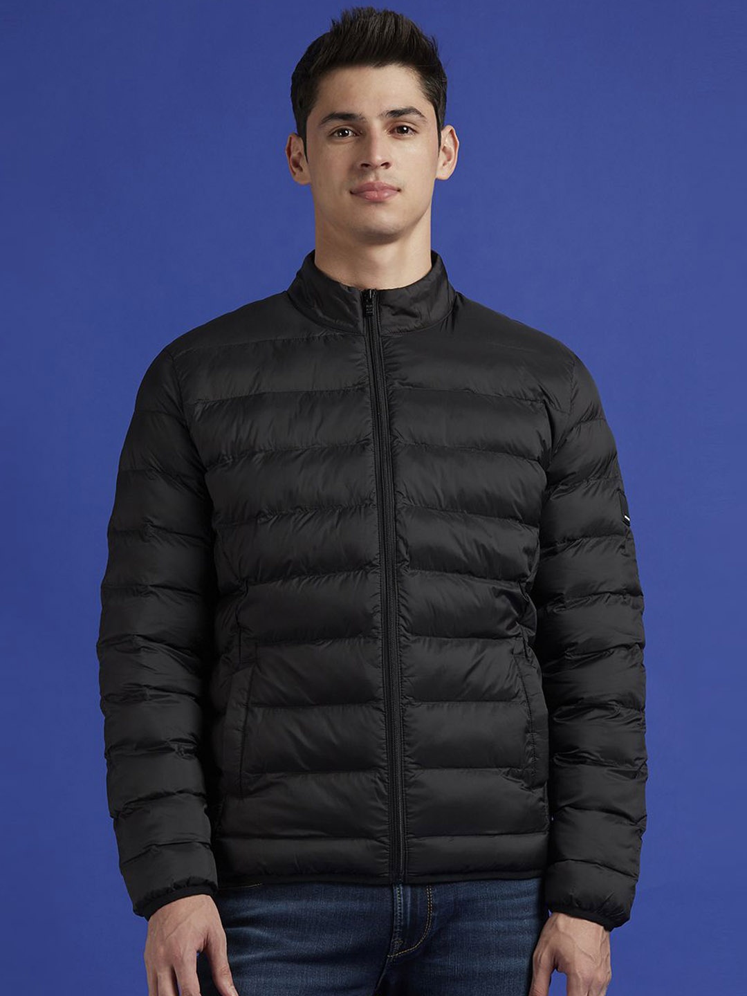 

Pepe Jeans Men Mock Collar Solid Casual Puffer Jacket, Black