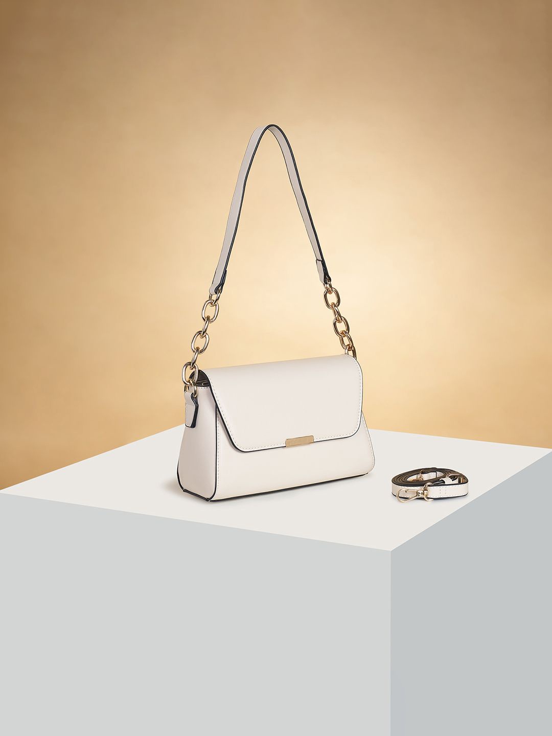 

Forever Glam by Pantaloons Women Solid Structured Shoulder Bag, Off white