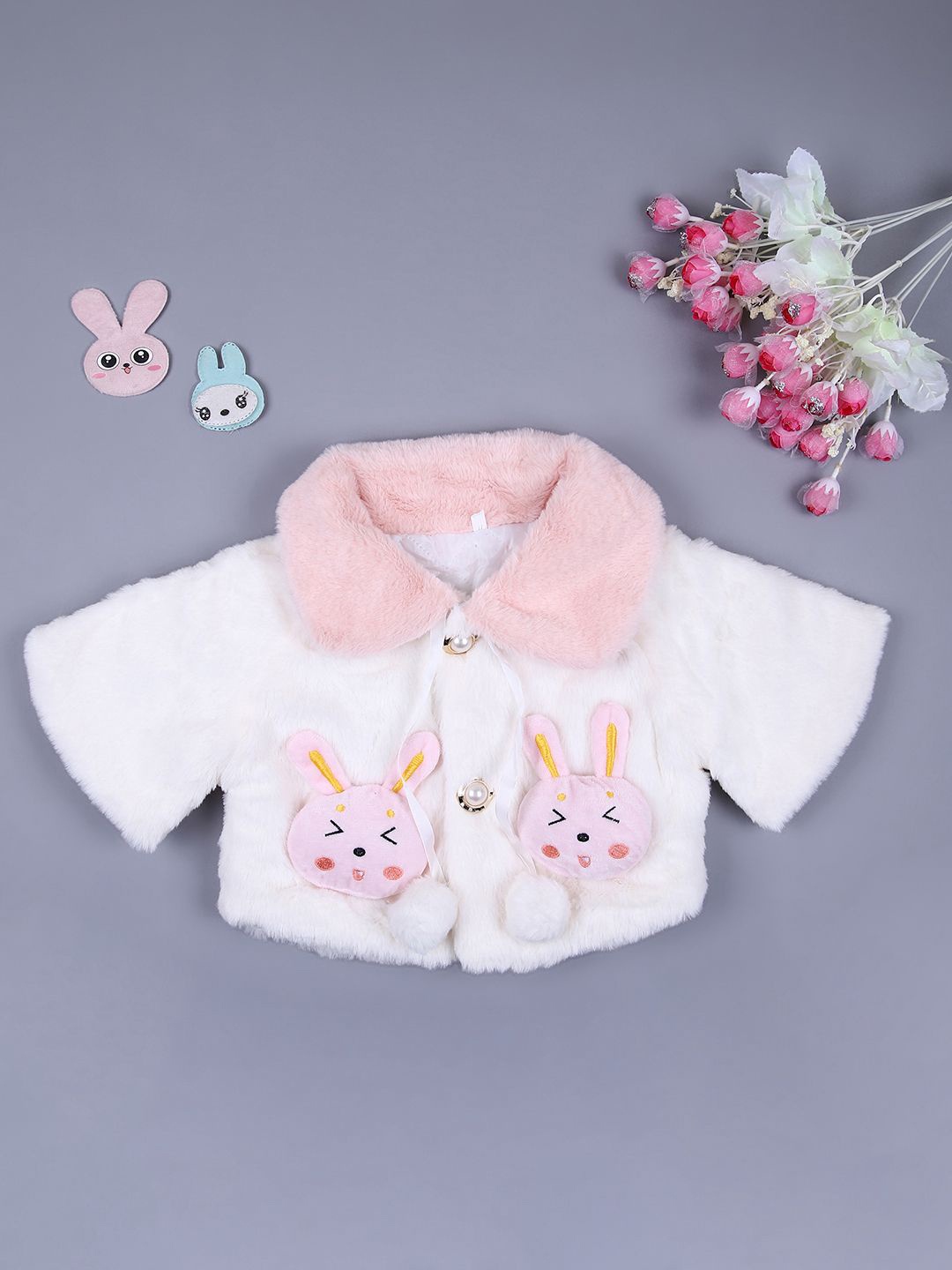 

V-Mart Girls Spread Collar Self Design Cotton Casual Parka Jacket, White