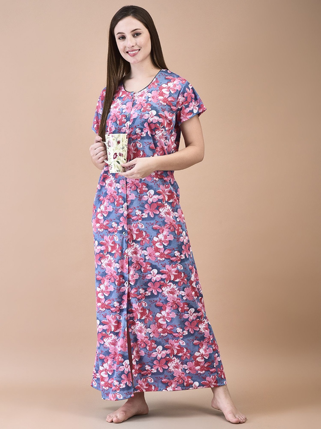 

Noty Women Floral Printed Maternity Maxi Nightdress, Pink