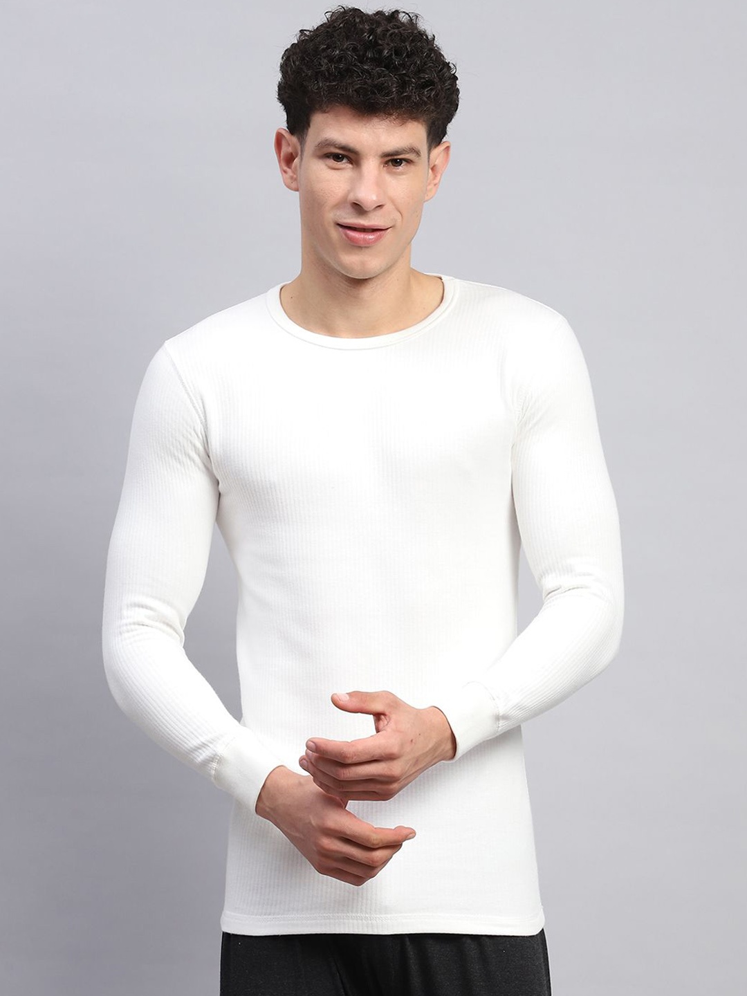 

Monte Carlo Men Round Neck Cotton Thermal Tops, White