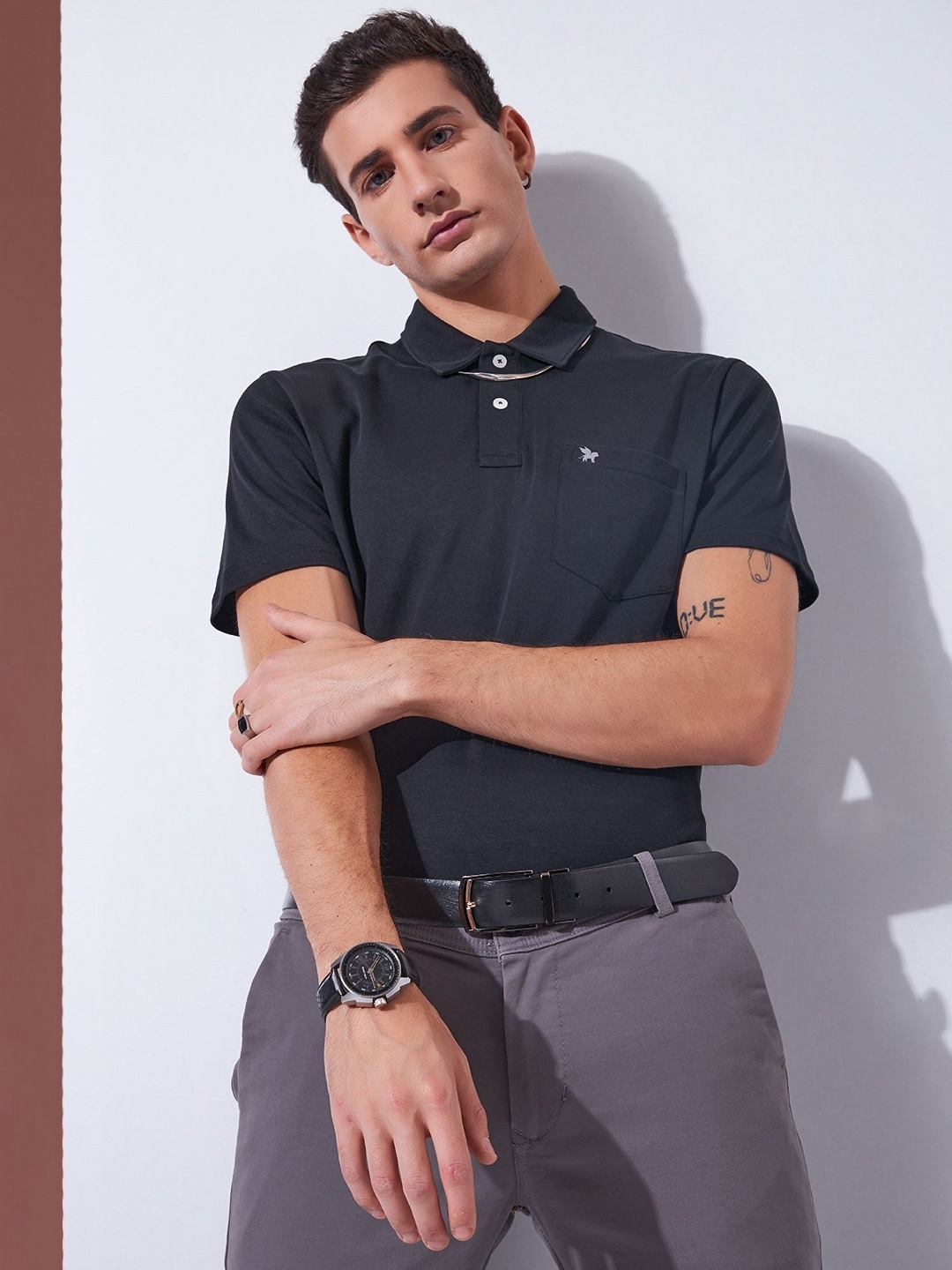 

Markle Moro Men Solid Polo Collar Cotton Slim Fit T-shirt, Black
