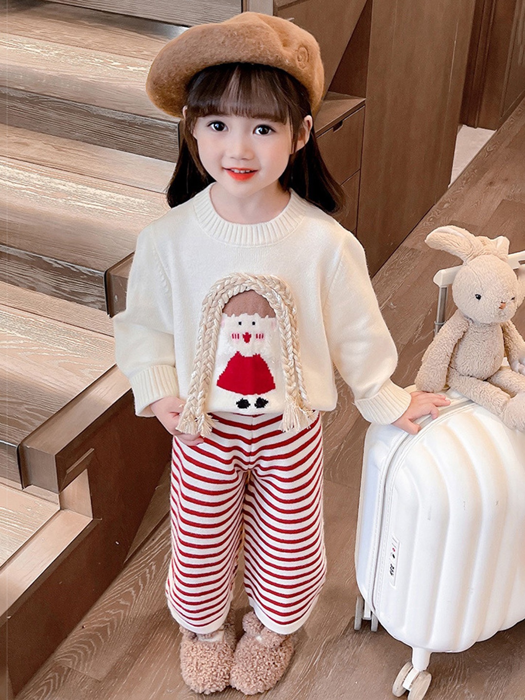 

LULU & SKY Girls Printed Sweater with Trousers, Beige