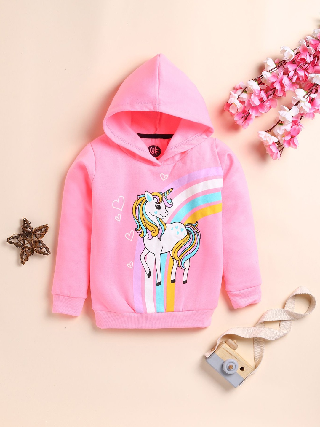 

YK Girls Animal & Rainbow Printed Hooded Sweatshirt, Pink