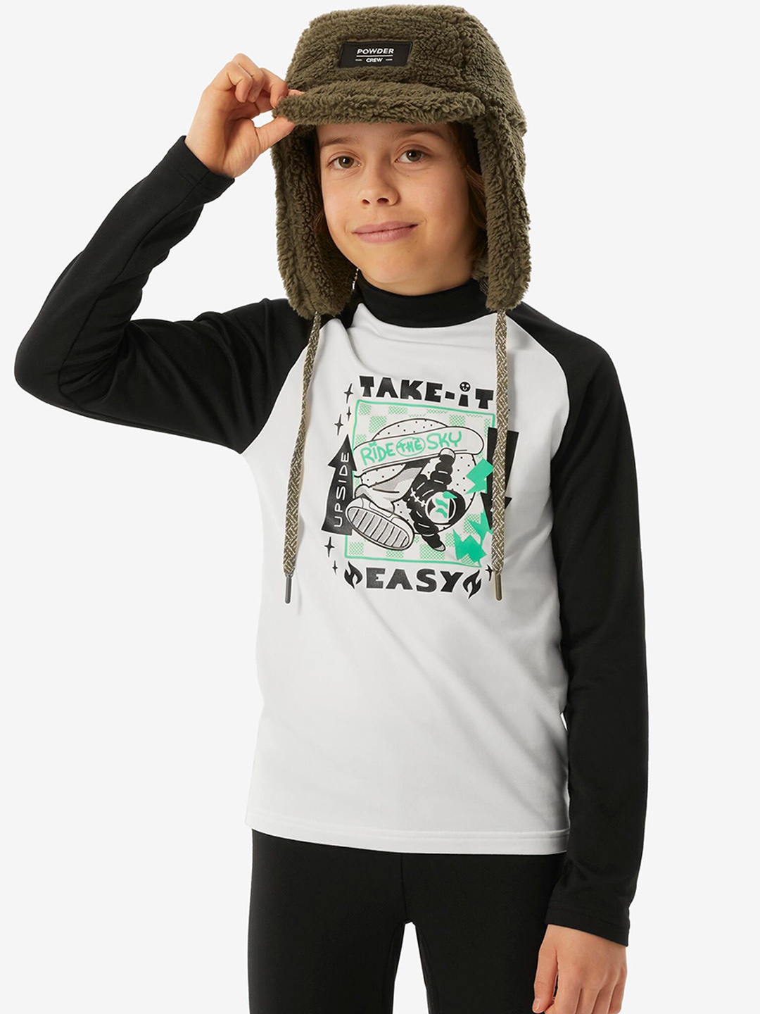 

WEDZE By Decathlon Kids Printed Colourblocked Base Layer Thermal Top, White