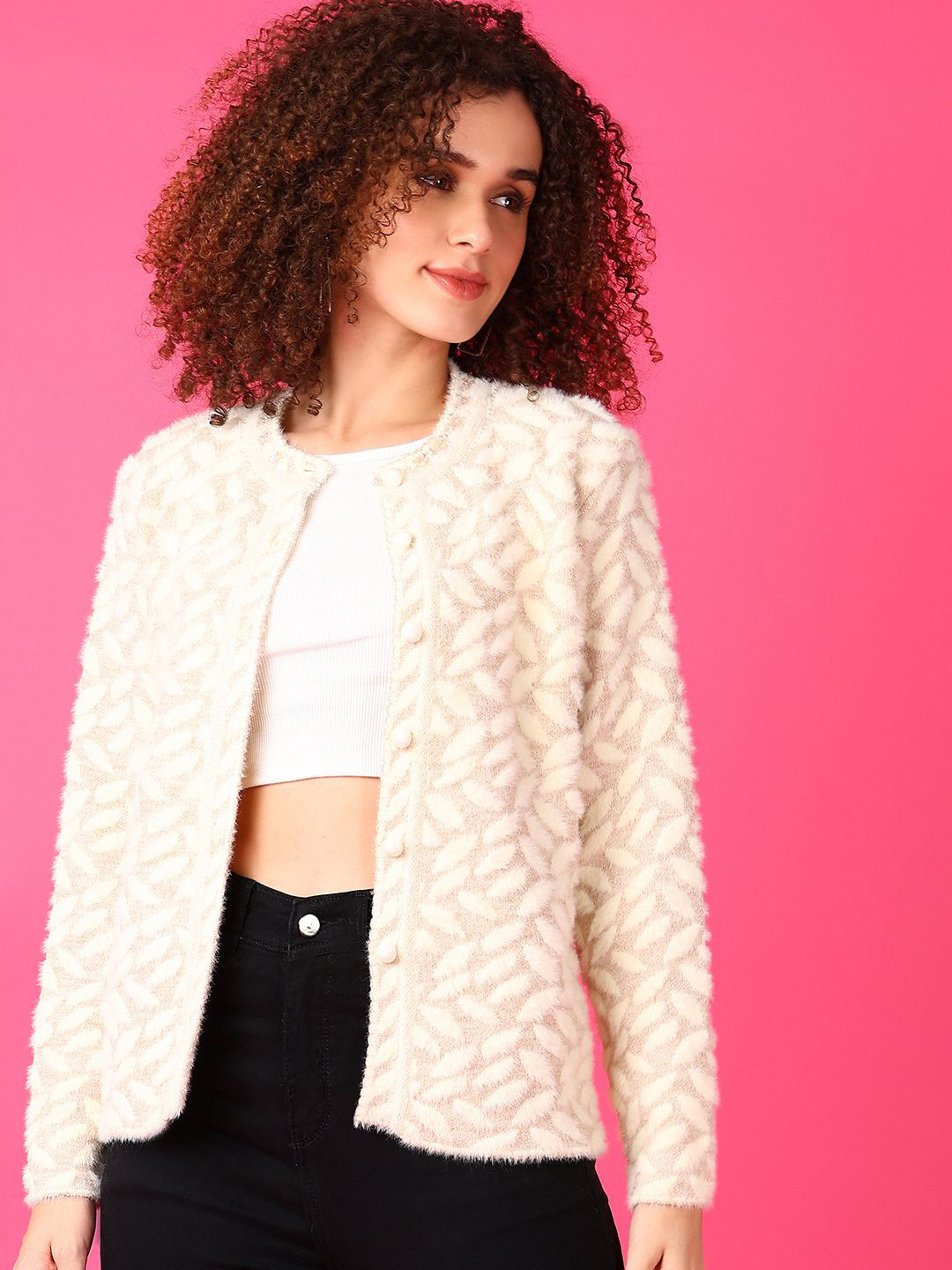 

V-Mart Women Cotton Cable Knit Cardigan Sweaters, Off white