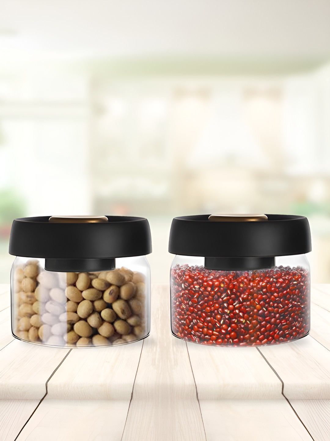 

The Better Home Transparent & Black 2 Pieces Glass Easy to Clean Jar With Vacuum Lid 500ml