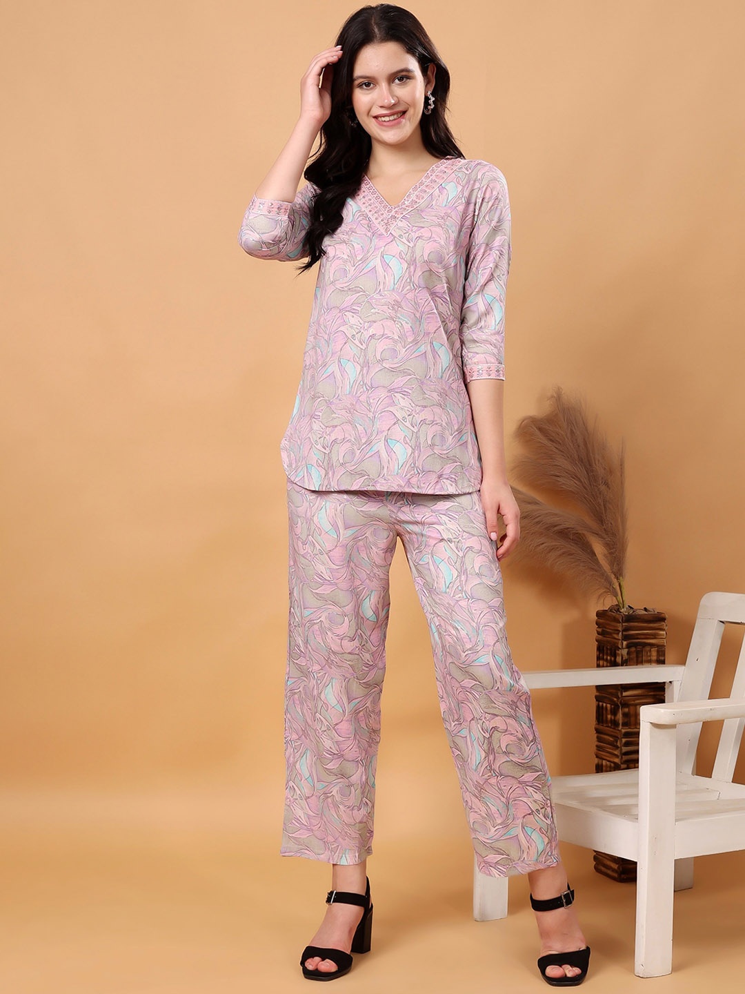 

London Hills Printed Tunic With Trousers, Purple