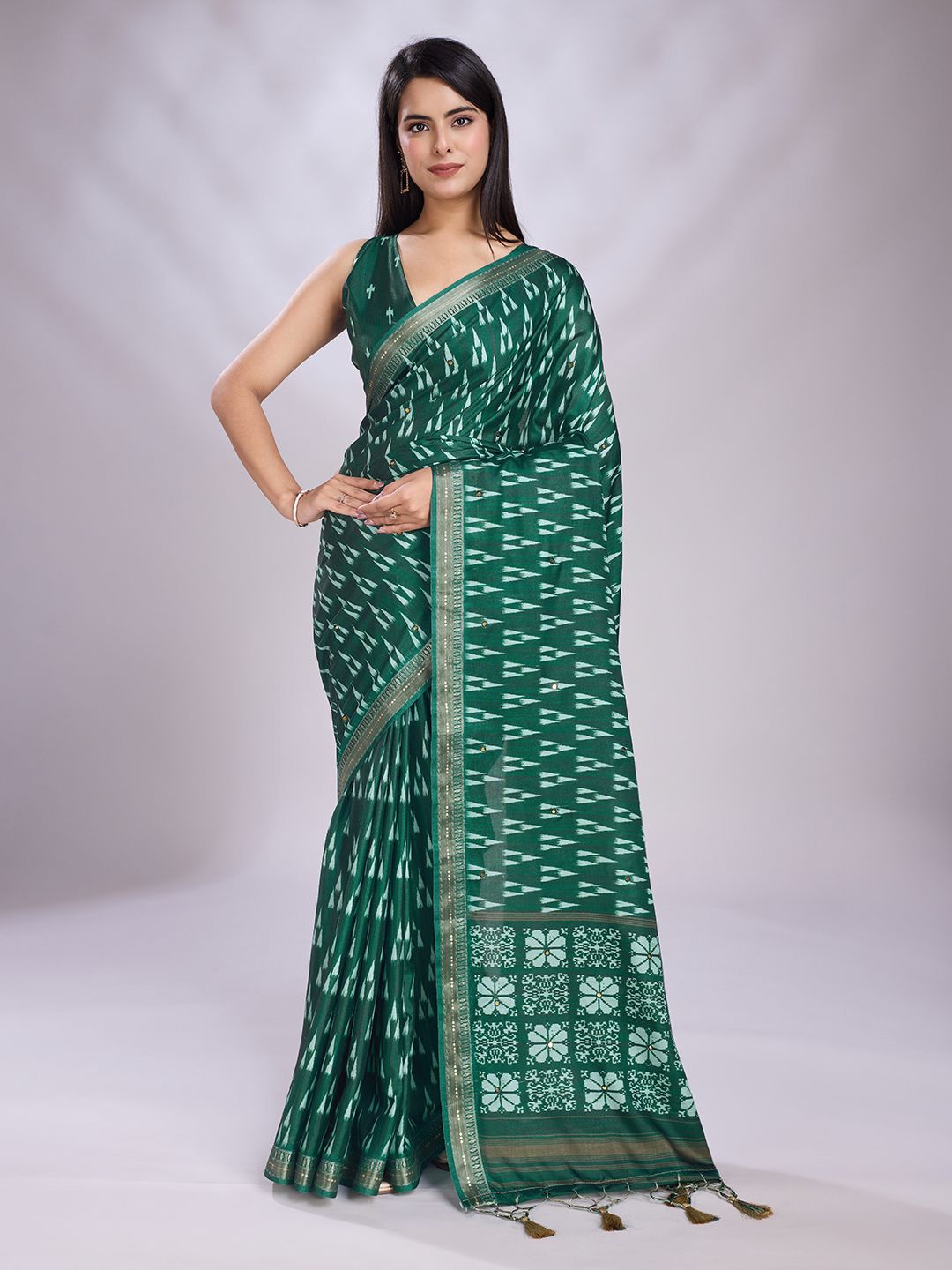 

Mitera Embellished Sequinned Pure Silk Saree, Teal