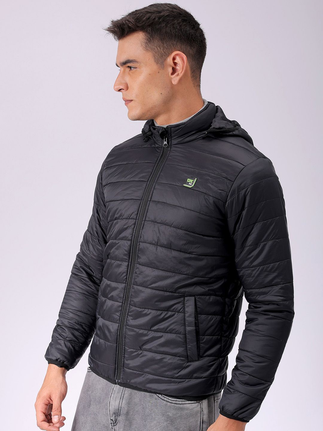 

The Indian Garage Co Men Zip-Front Puffer Jacket with Detachable Hood, Black
