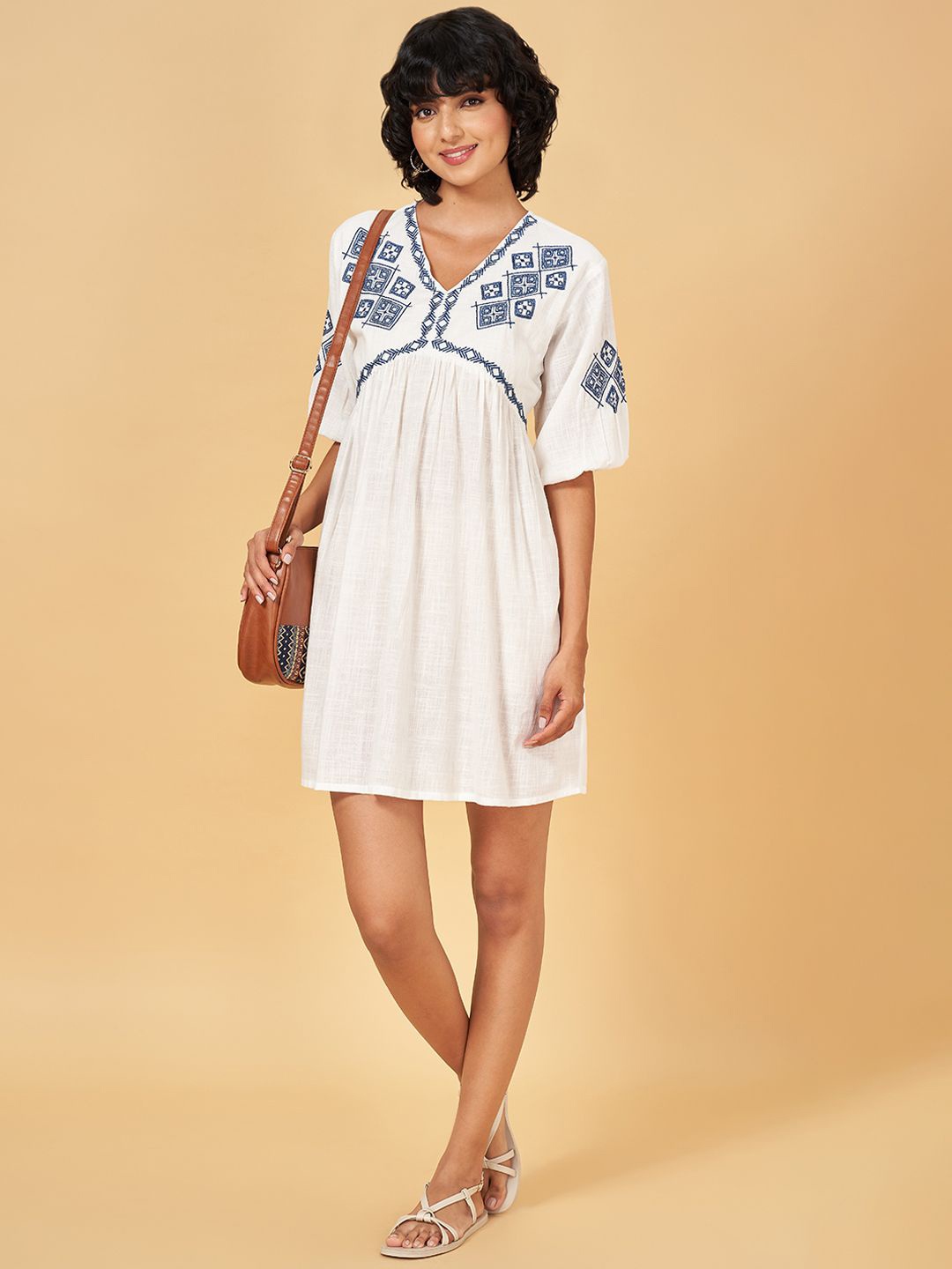 

YU by Pantaloons Embroidered Fit & Flare Dress, White