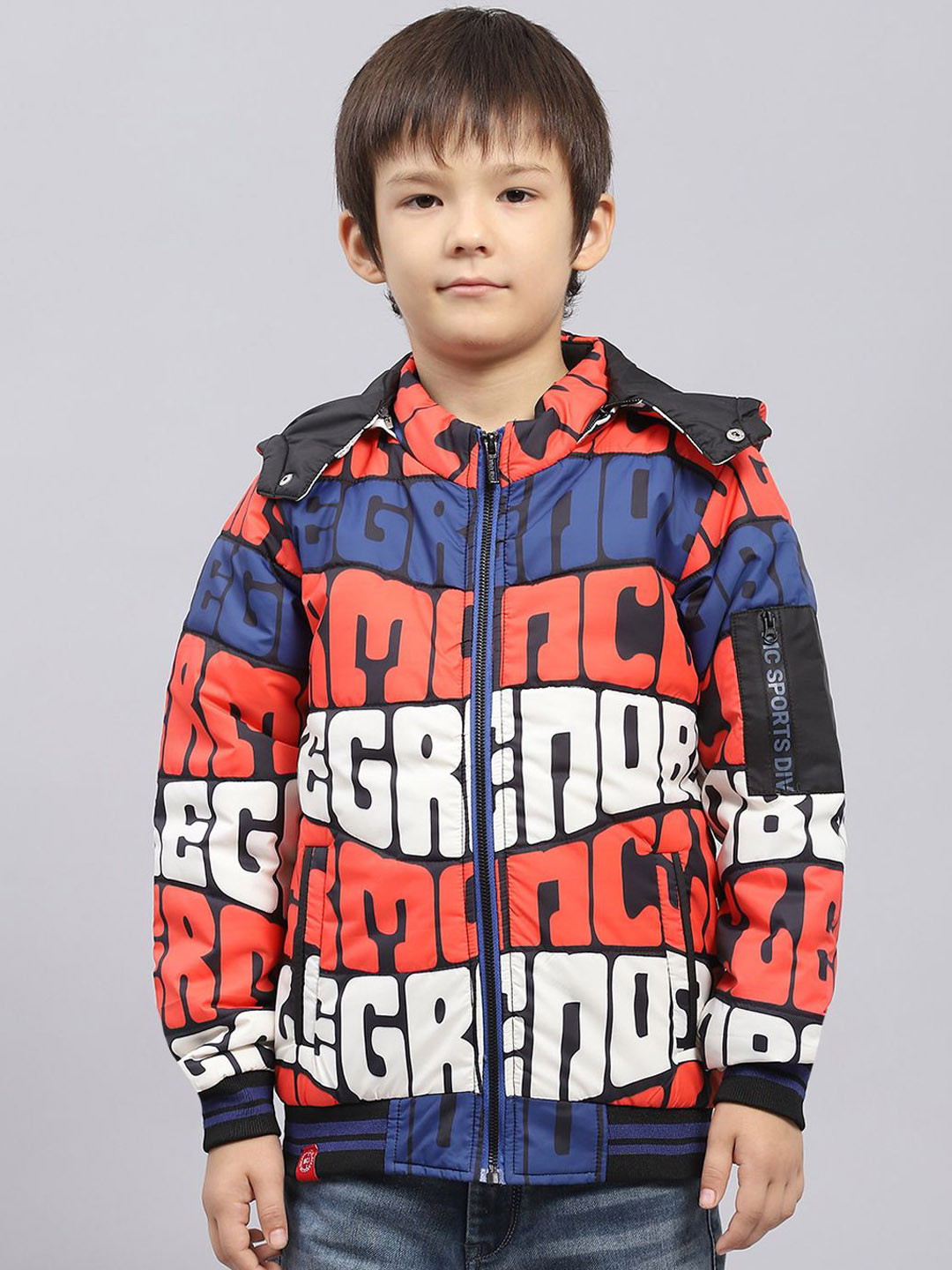 

Monte Carlo Boys Hooded Typography Printed Casual Padded Jacket, Blue