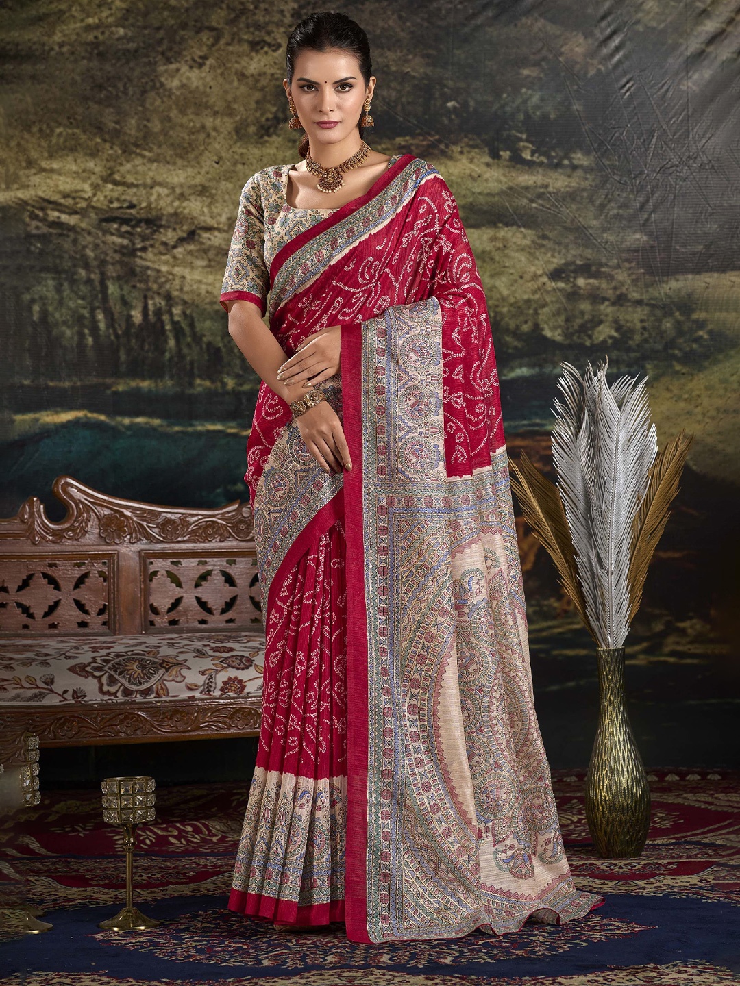 

MADHAVPRIYA Ethnic Motifs Printed Saree, Red