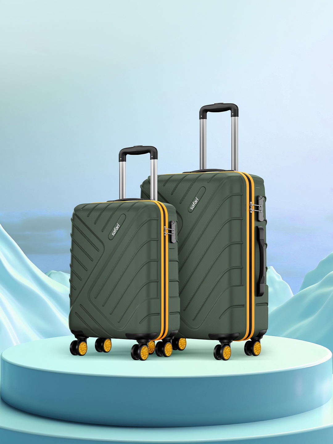 

Safari Accent Set Of 2 Polycarbonate 8 wheel Hard Cabin & Medium Trolley Suitcase, Green