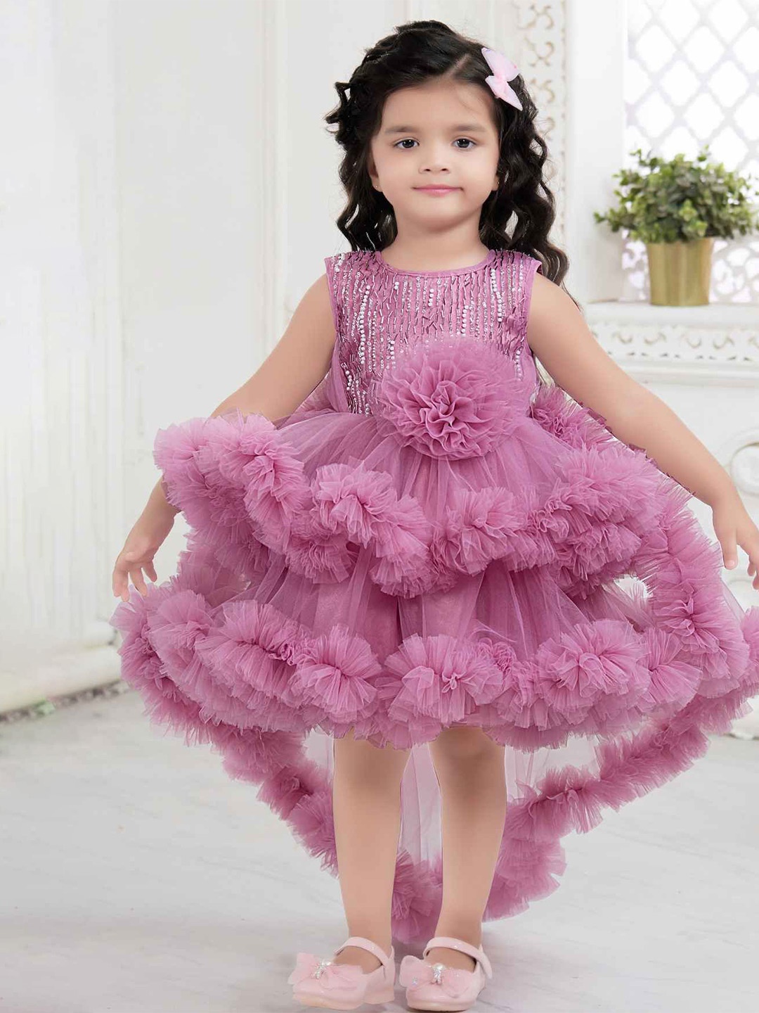

Lagorii Girls Embellished Round Neck Fit & Flare Dress, Pink