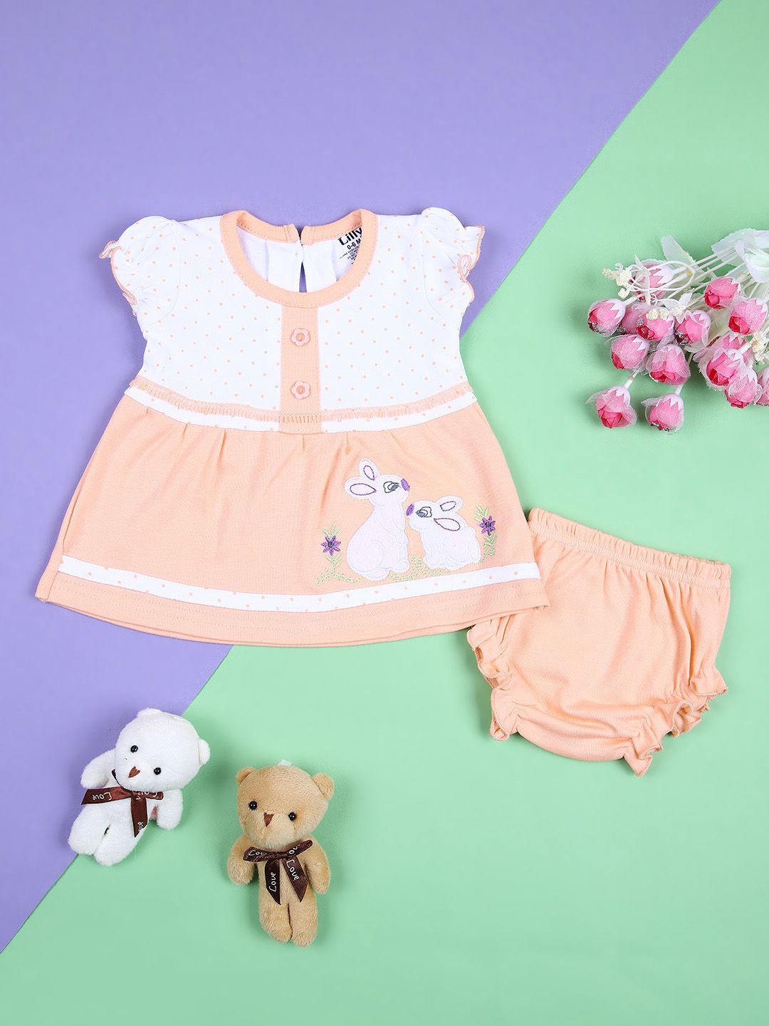 

V-Mart Girls Fit & Flare Round Neck Dress, Peach