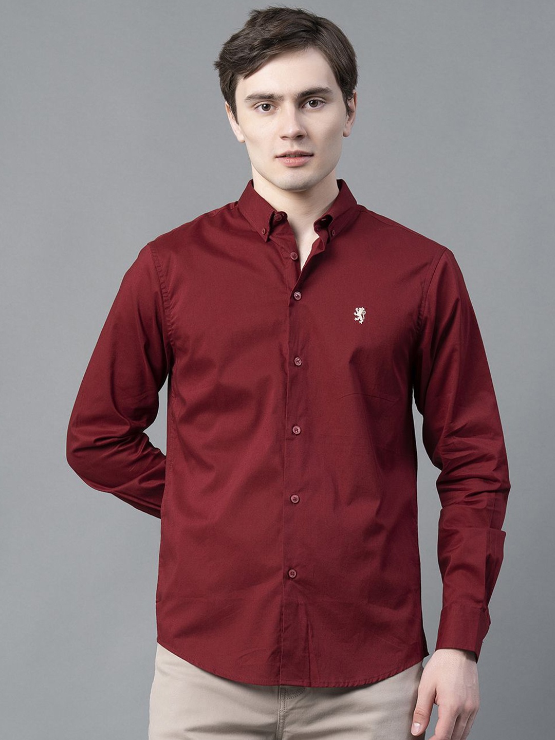 

Red Tape Men Button-Down Collar Solid Cotton Casual Shirt, Maroon