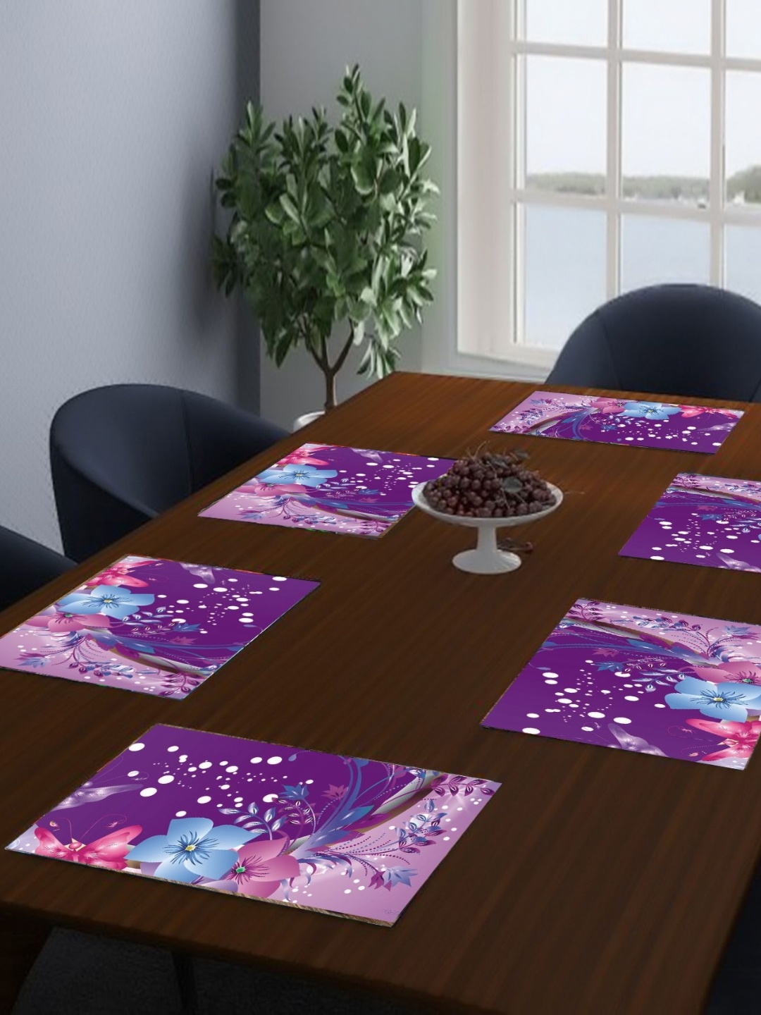 

LooMantha 6-Pcs Purple & Blue Printed Table Placemats