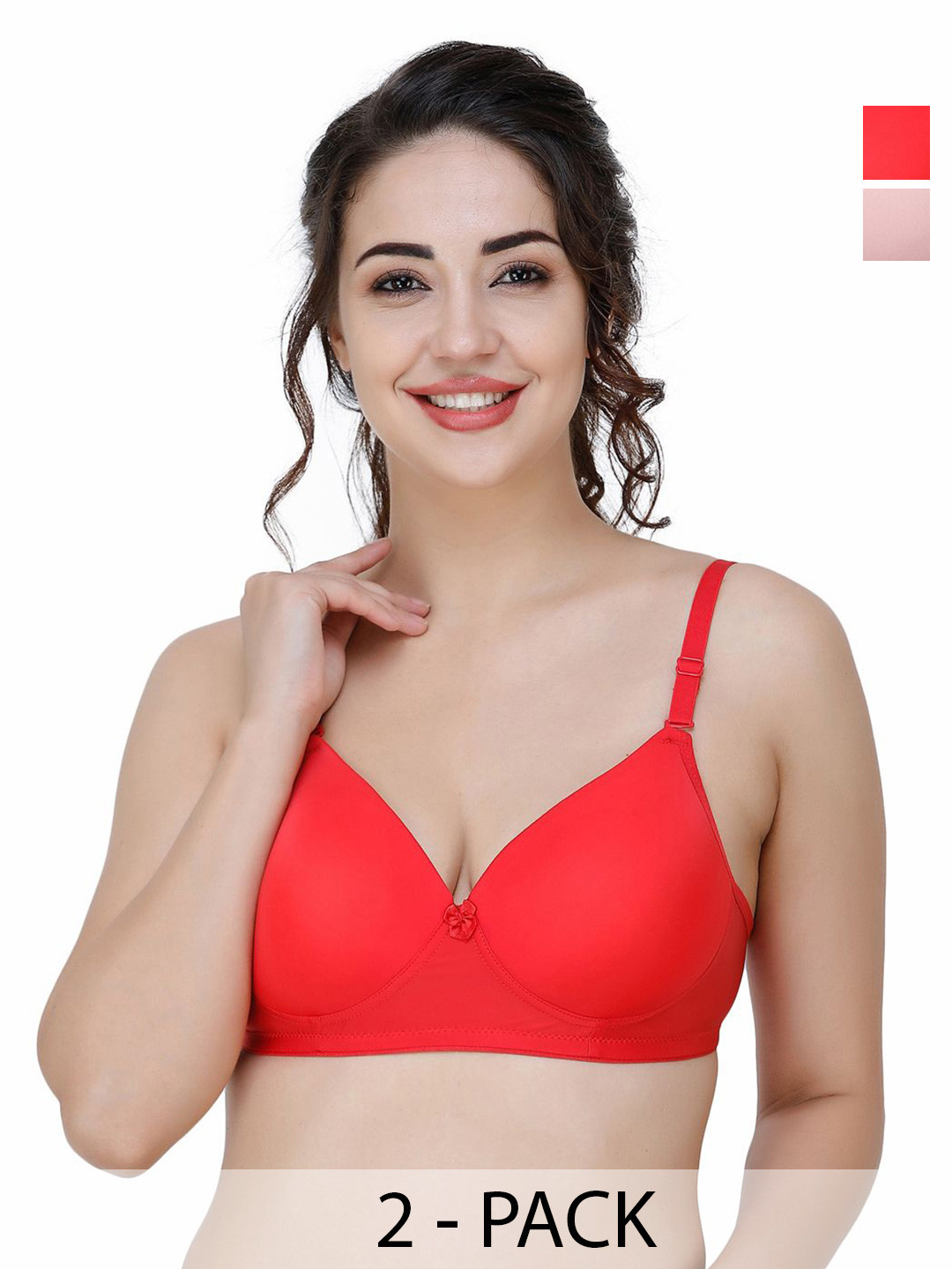

College Girl Women Pack Of 2 Full Coverage Lightly Padded Bra, Red