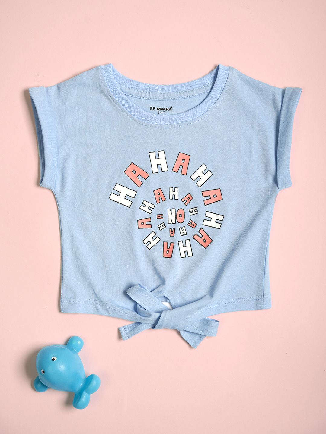 

BE AWARA Girls Typography Printed Round Neck Cotton T-shirt, Blue