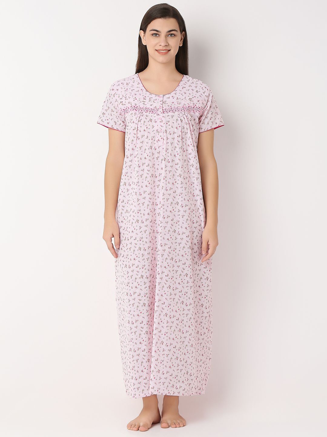 

Juliet Women Pure Cotton Printed Maxi Nightdress, Pink