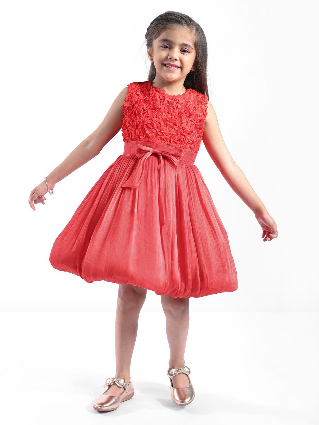 

Mark & Mia Girls Round Neck Sleeveless Fit and Flare Dress, Red