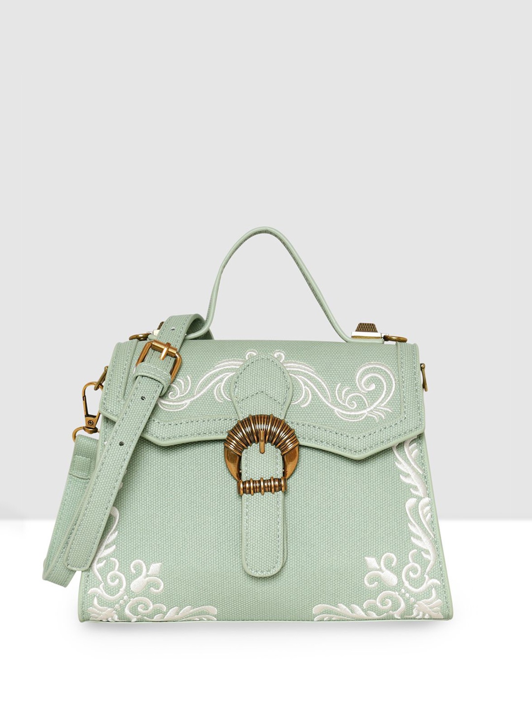

ESBEDA Women Ethnic Motifs Textured Structured Satchel Bag, Green