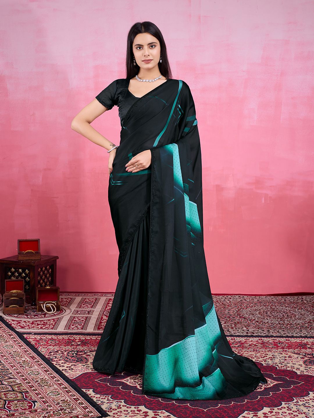 

Mitera Tie and Dye Ready to Wear Saree, Black