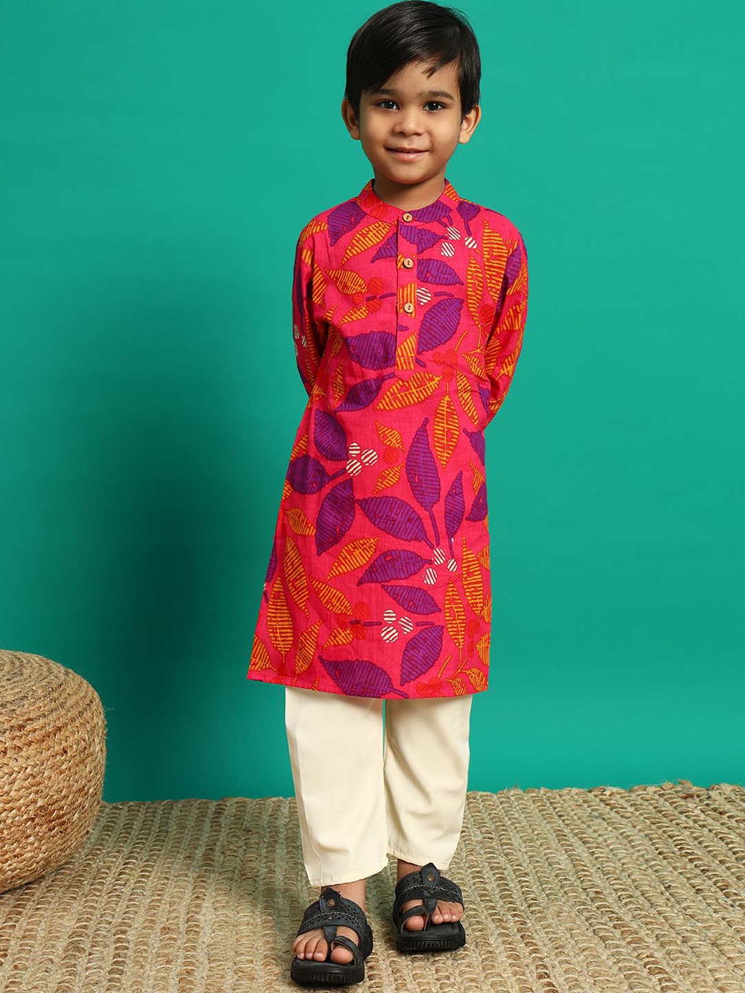 

Readiprint Boys Floral Printed Pure Cotton Kurta with Pyjama, Pink