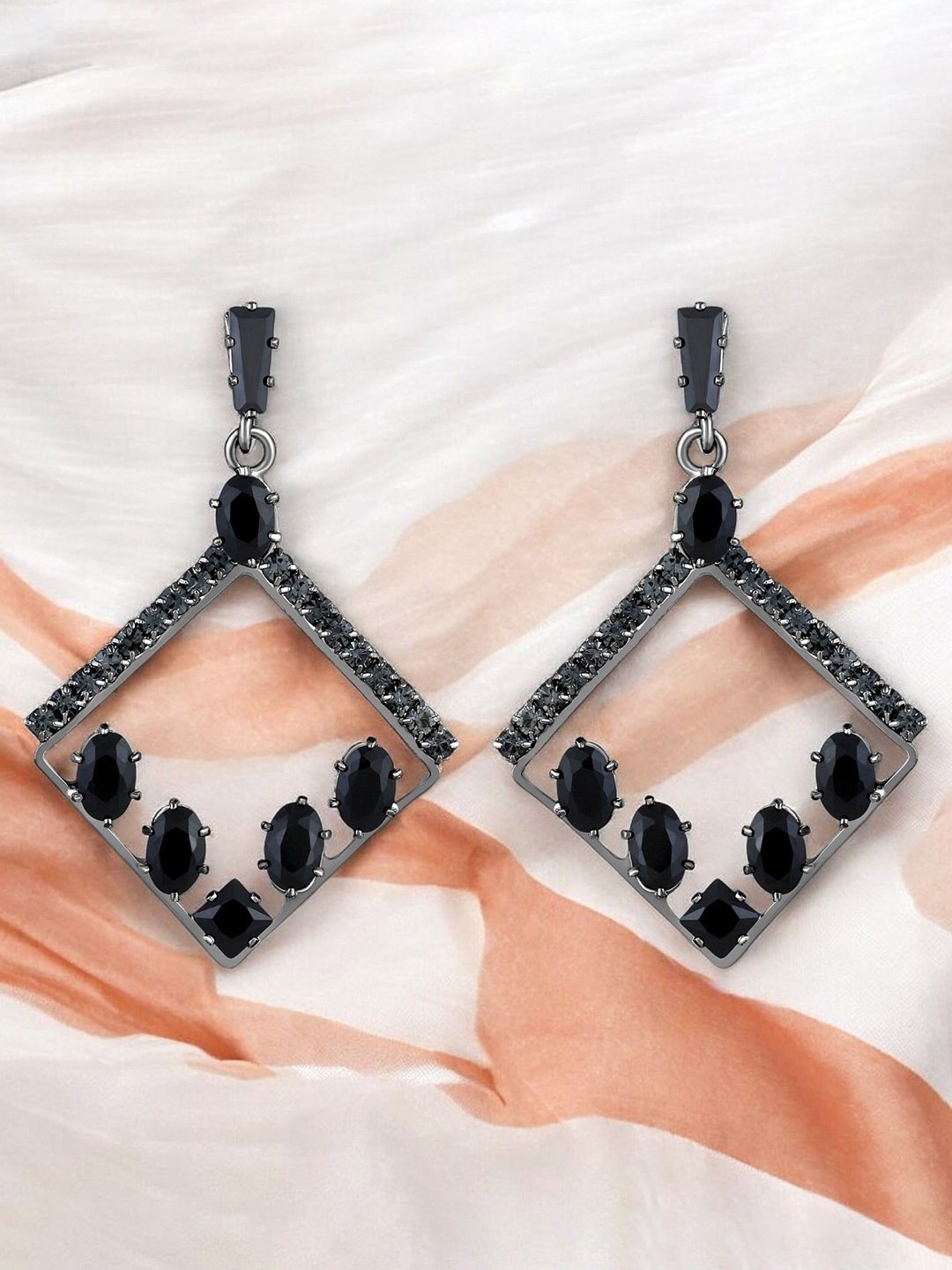 

Stefan Rhodium-Plated Contemporary American Diamond Drop Earrings, Black