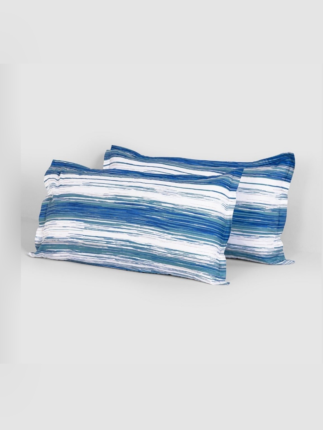 

HOMEMONDE Blue & White 2 Pieces Abstract Printed 210TC Pure Cotton Rectangle Pillow Covers