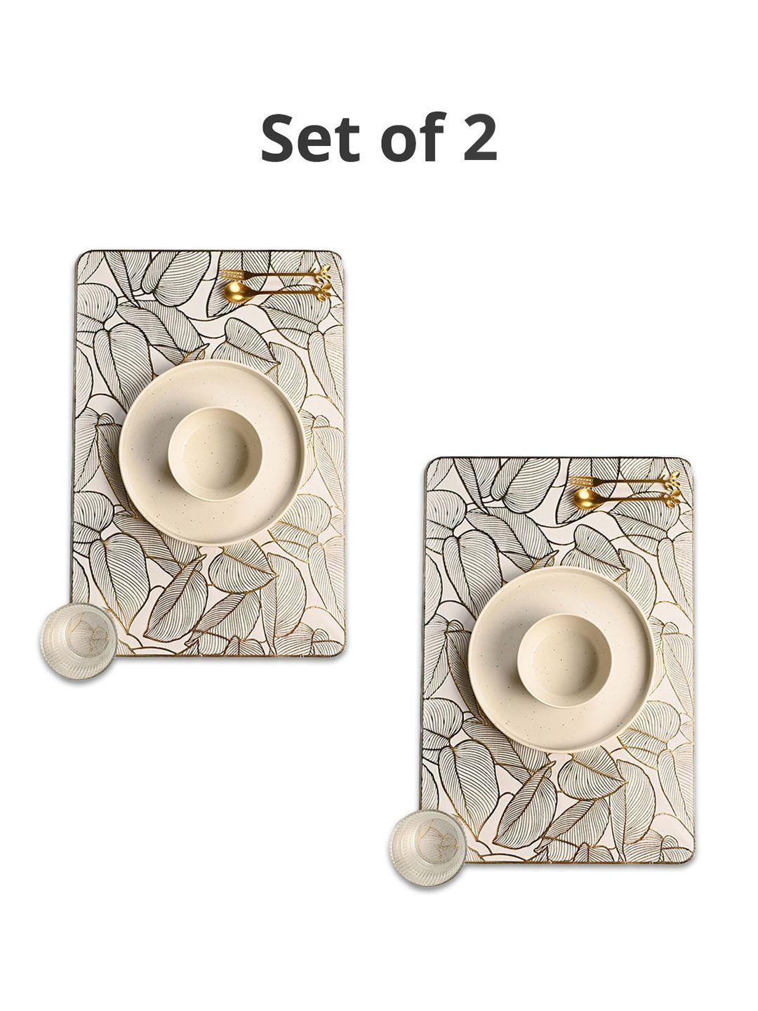 

MARKET99 Gold Toned & Beige 2 Pieces Printed Table Placemats