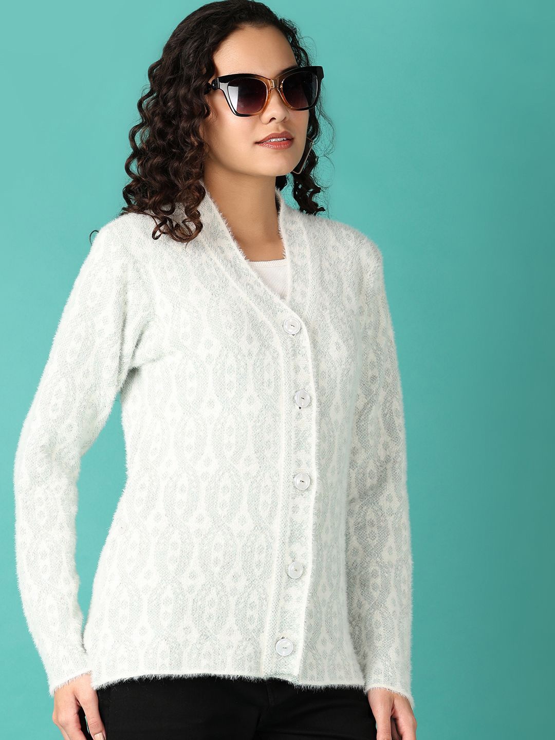 

V-Mart Women Cotton Cable Knit Cardigan, Green