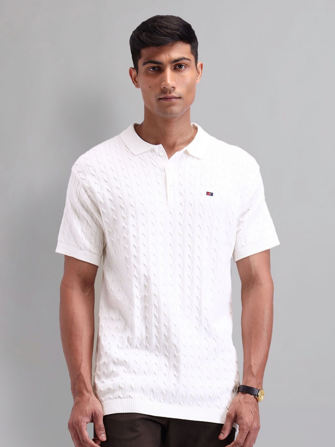 

AD By Arvind Men Printed Polo Collar Applique Slim Fit T-shirt, White