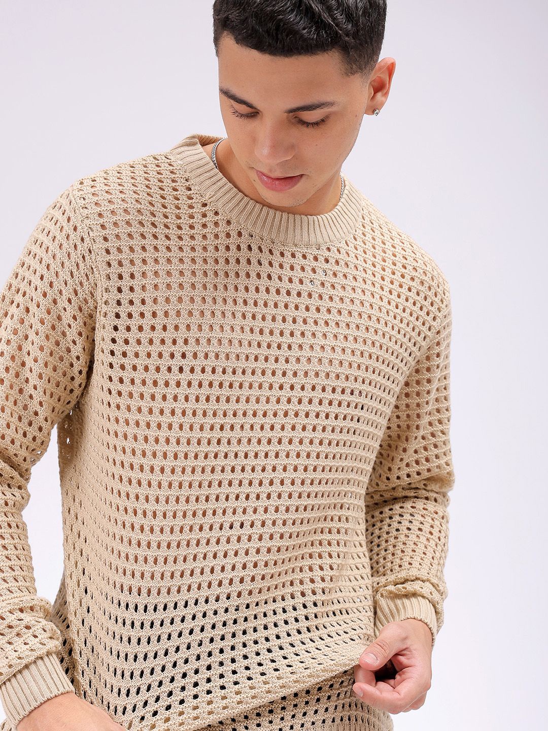 

The Indian Garage Co Men Round Neck Pullover, Cream