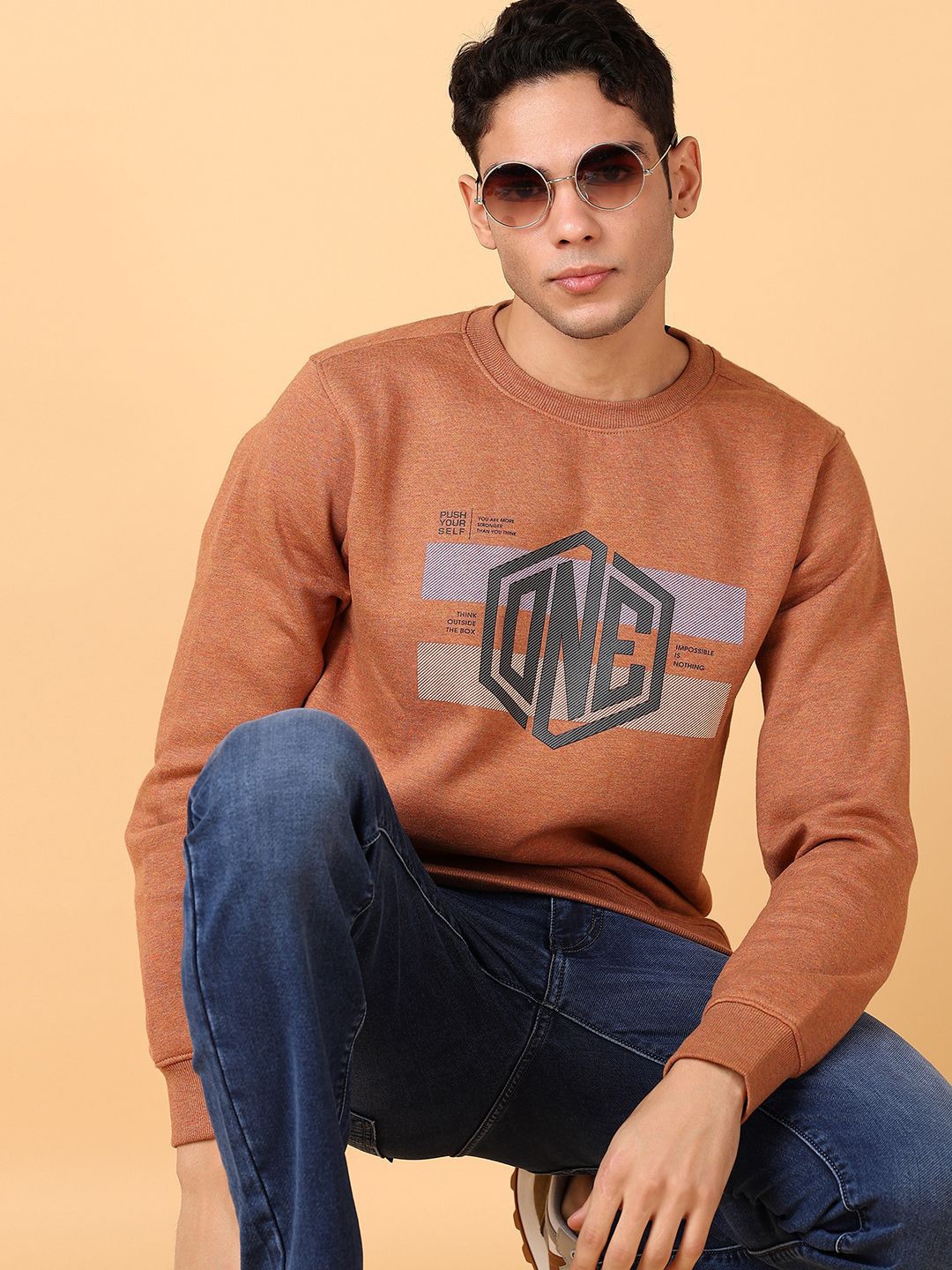 

V-Mart Men Typography Printed Cotton Sweatshirt, Brown