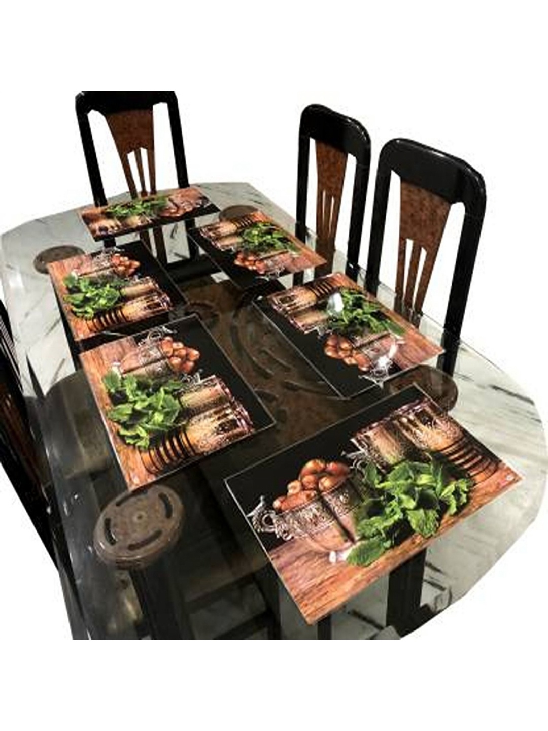 

LooMantha Brown & Green 6 Pieces Printed Rectangle Shaped Table Placemats