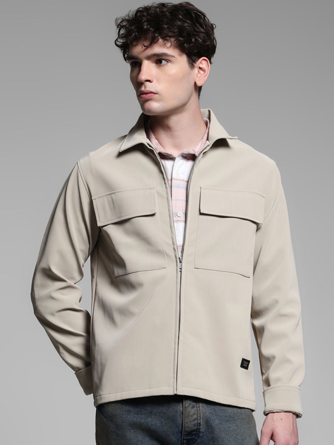 

Jack & Jones Men Spread Collar Solid Casual Tailored Jacket, Beige