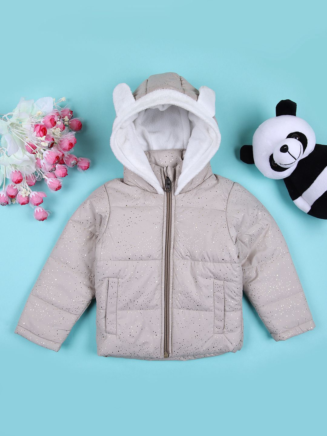 

V-Mart Unisex Kids Hooded Solid Cotton Casual Padded Jacket, Beige