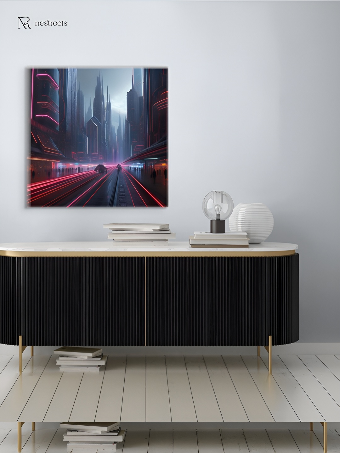 

nestroots Red & Grey Neon Cityscape Canvas Painting Wall Arts