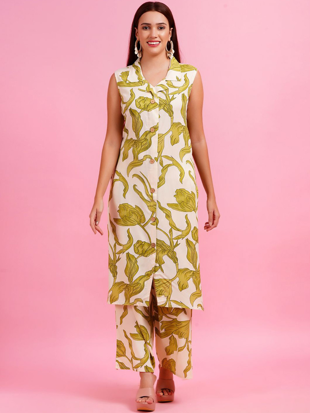 

HIGHLIGHT FASHION EXPORT Printed Tunic With Trousers Co-Ords, Green