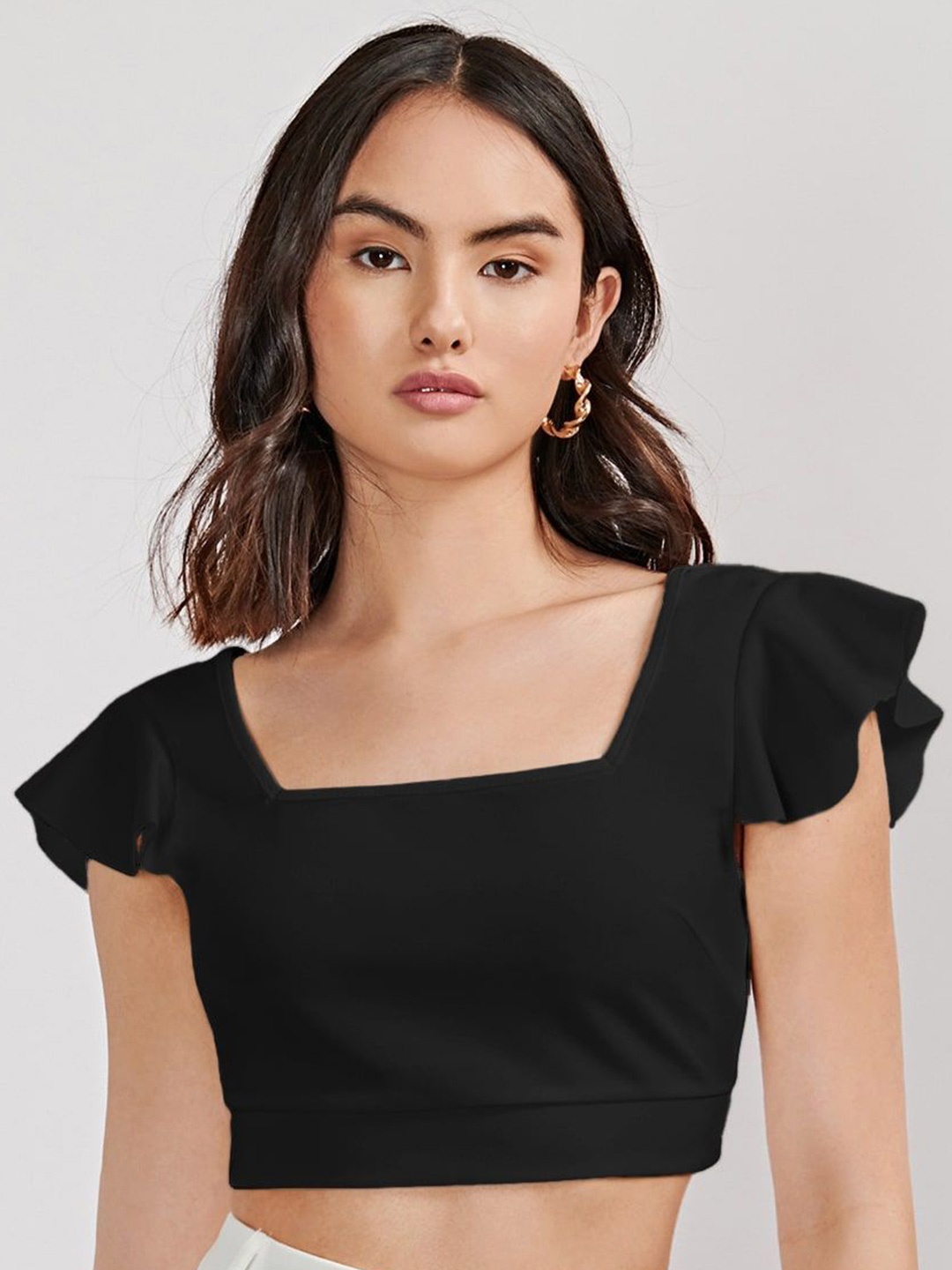 

AAHWAN Women Square Neck Crop Top, Black