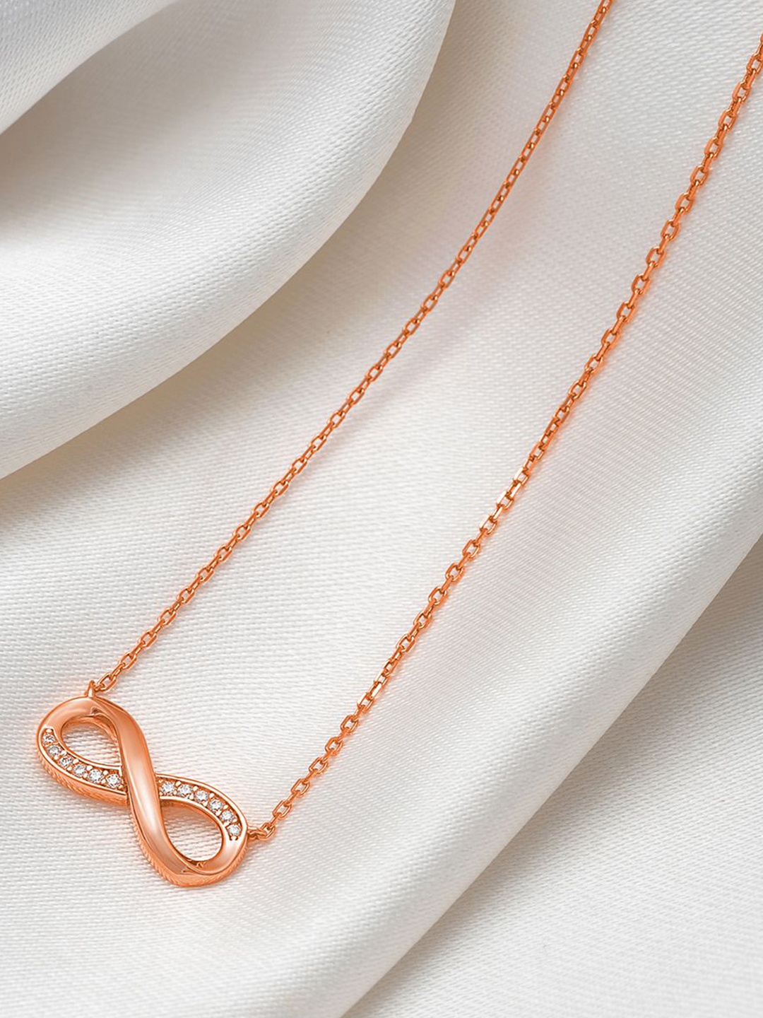 

SILBERRY 92.5 Sterling Silver Rose Gold-Plated Stone Studded Necklace