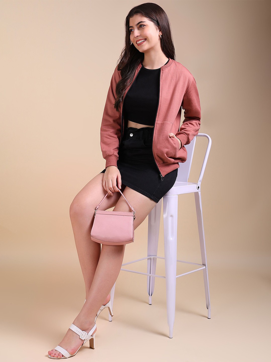 

Adyavastram Women High Neck Sweatshirt, Pink