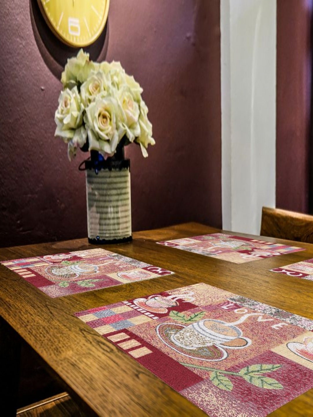 

PRAKARTIK 4-Pcs Brown & Red Cotton Printed Rectangle Table Placemats